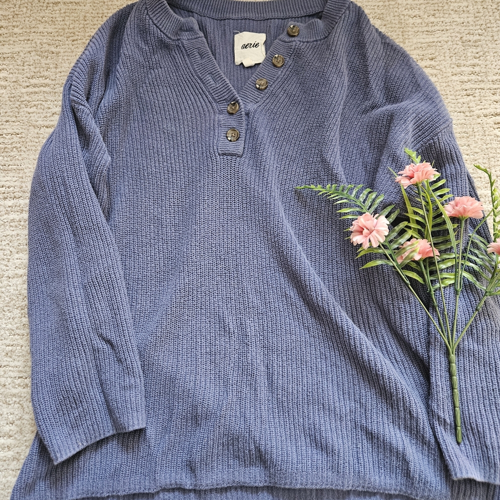 Aerie Blue Button-Up Sweater